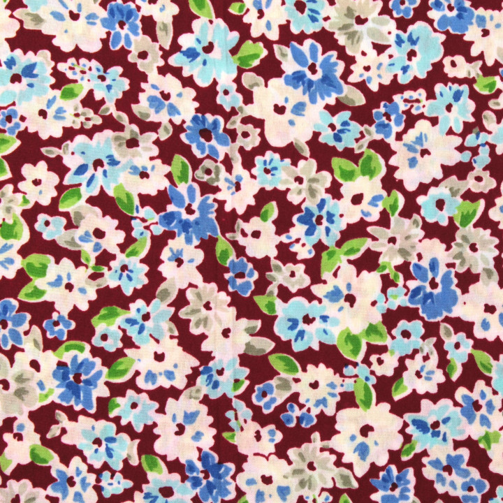 Tissu polyester rouge à imprimé fleuri