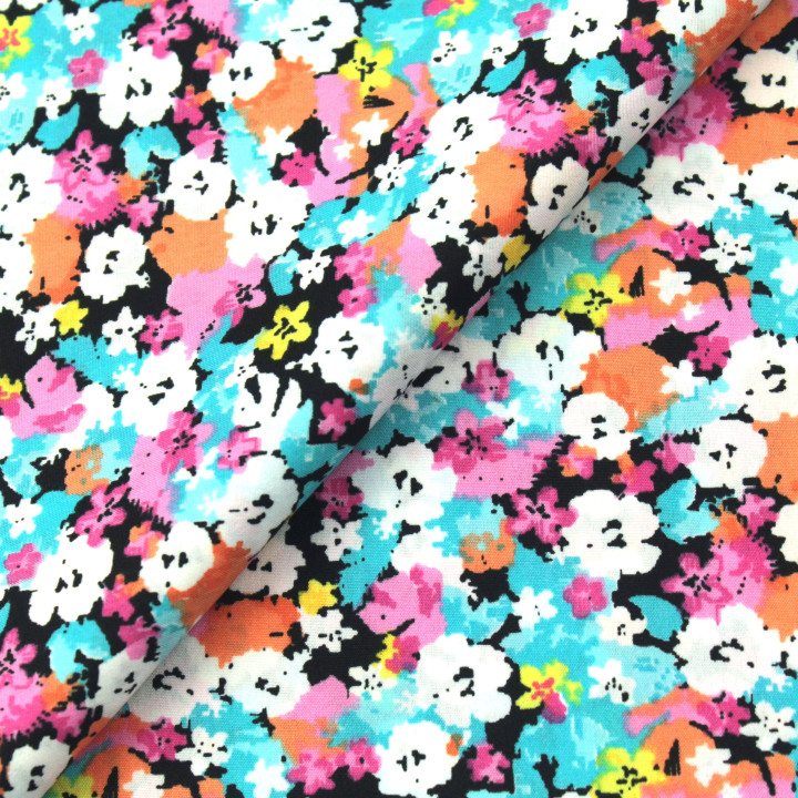 Tissu polyester multicolore à imprimé floral