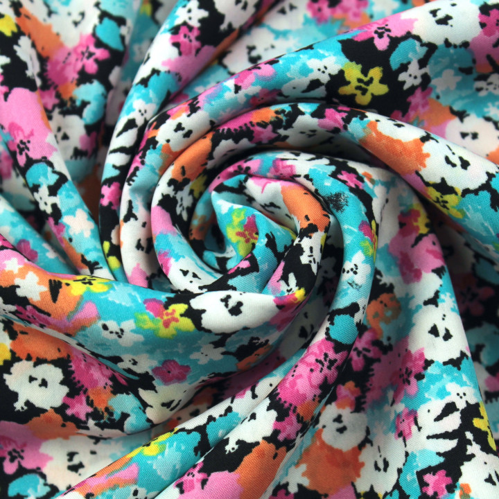 Tissu polyester multicolore à imprimé floral