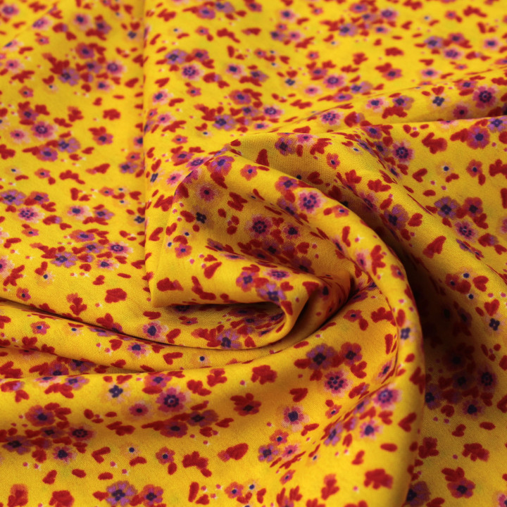 Tissu polyester jeune roi à imprimé floral orange