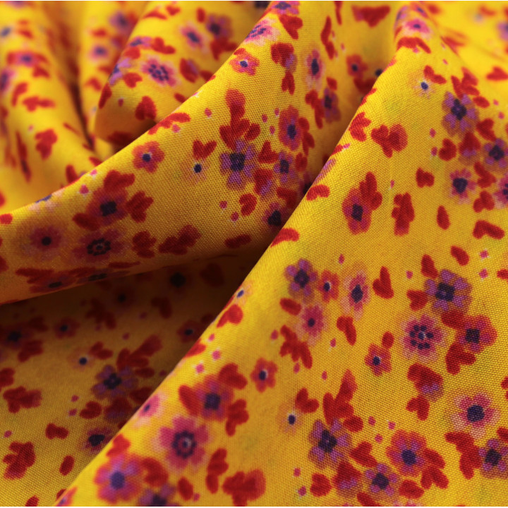 Tissu polyester jeune roi à imprimé floral orange