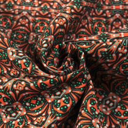 Tissu coton noir imprimé géométrique orange