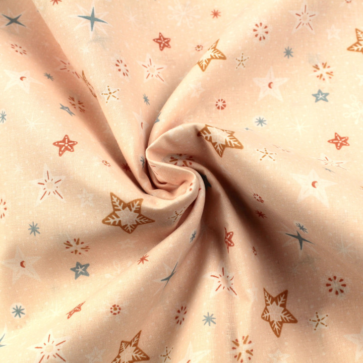 Tissu en Coton Saumon à Motif Étoiles