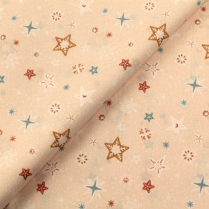 Tissu en Coton Saumon à Motif Étoiles