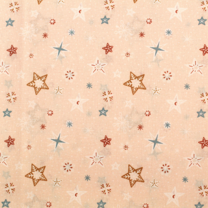 Tissu en Coton Saumon à Motif Étoiles