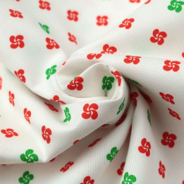 Tissu en Coton Blanc à Imprimé Géométrique de Croix Rouges et Vertes