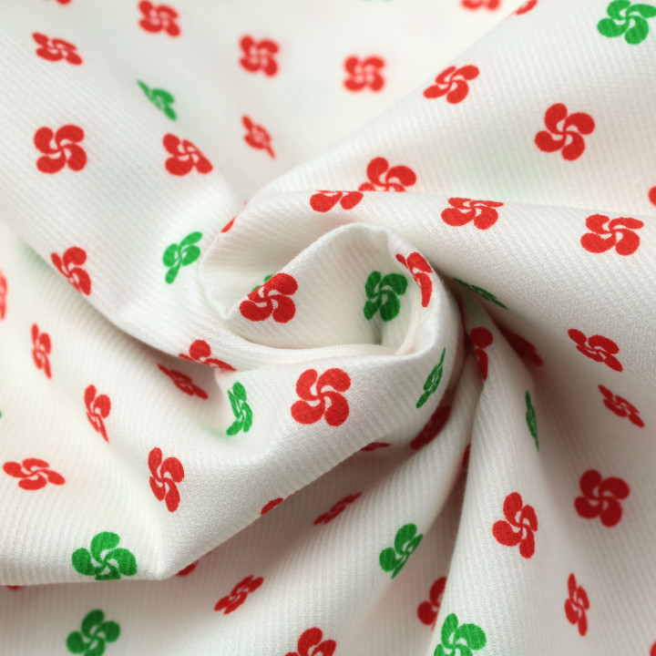 Tissu en Coton Blanc à Imprimé Géométrique de Croix Rouges et Vertes