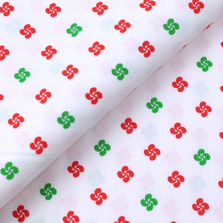 Tissu en Coton Blanc à Imprimé Géométrique de Croix Rouges et Vertes