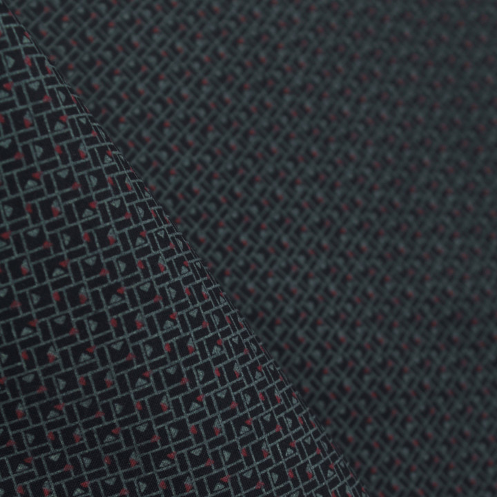 Tissu en Coton Japonais Noir à Motif Géométrique de Petits Triangles Rouges et Bleus