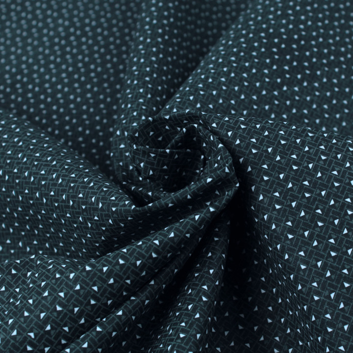 Tissu en coton noir à petits motifs géométriques de triangles blancs