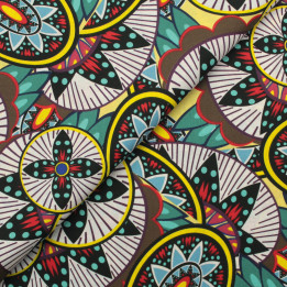 Tissu Coton Multicolore - Motif Géométrique Jaune, Blanc et Bleu - Idéal pour Couture et Décoration