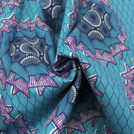 Tissu Coton Bleu Ciel - Motif Géométrique Violet et Bleu Nuit - Idéal pour Couture et Décoration