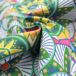 Tissu Coton Blanc - Motif Cercle Géométrique Multicolore - Idéal pour Couture et Décoration