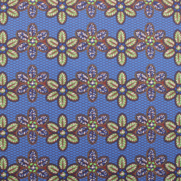 Tissu Coton Bleu Roi - Motif Géométrique Floral Vert - Idéal pour Couture et Décoration