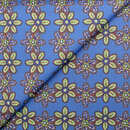 Tissu Coton Bleu Roi - Motif Géométrique Floral Vert - Idéal | Moline