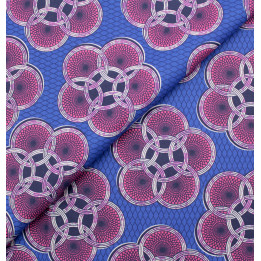 Tissu en Coton Bleu Roi avec Imprimé Géométrique de Ronds Violets