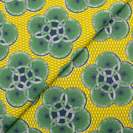 Tissu en Coton Jaune Vif avec Imprimé Géométrique de Cercles Verts
