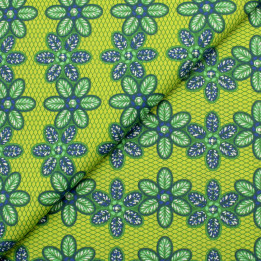 Tissu en Coton Vert avec Imprimé Floral Géométrique