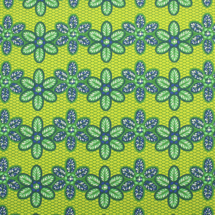 Tissu en Coton Vert avec Imprimé Floral Géométrique