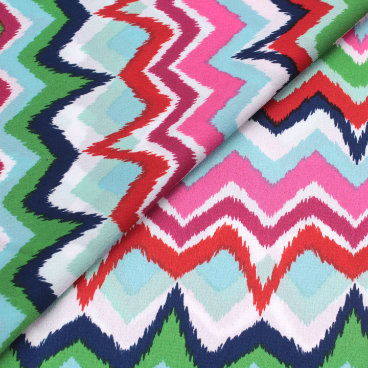 Tissu viscose imprimé vagues multicolores – Haute résistance, idéal déco et mode