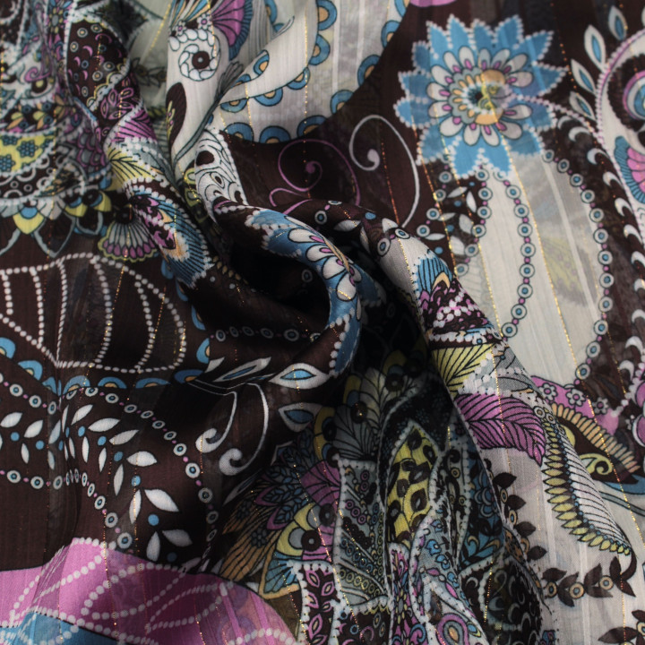 Tissu Mousseline Transparent Imprimé Multicolore à Motifs Floraux – Léger, Fluide et Idéal pour Créations Élégantes