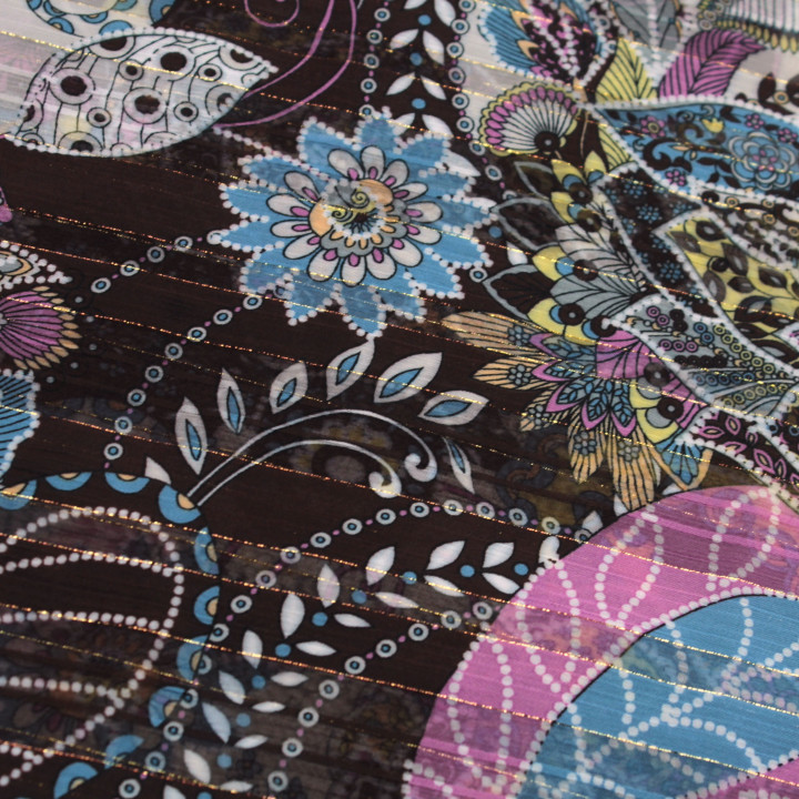 Tissu Mousseline Transparent Imprimé Multicolore à Motifs Floraux – Léger, Fluide et Idéal pour Créations Élégantes