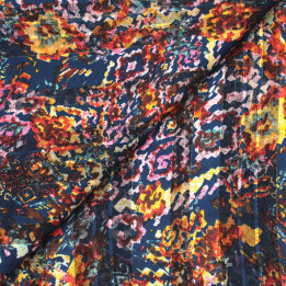 Tissu Mousseline Transparent Multicolore à Motifs Géométriques et Rayures Dorées – Léger, Fluide et Chic