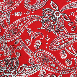 Tissu Rouge Vif à Motifs Blancs Contour Noir – Pour des Pièces Audacieuses