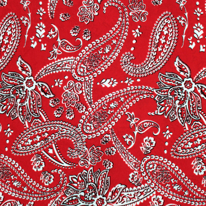 Tissu Rouge Vif à Motifs Blancs Contour Noir – Pour des Pièces Audacieuses