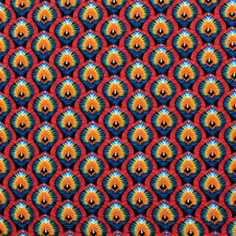 Tissu Rouge à Motifs Géométriques Bleu et Orange