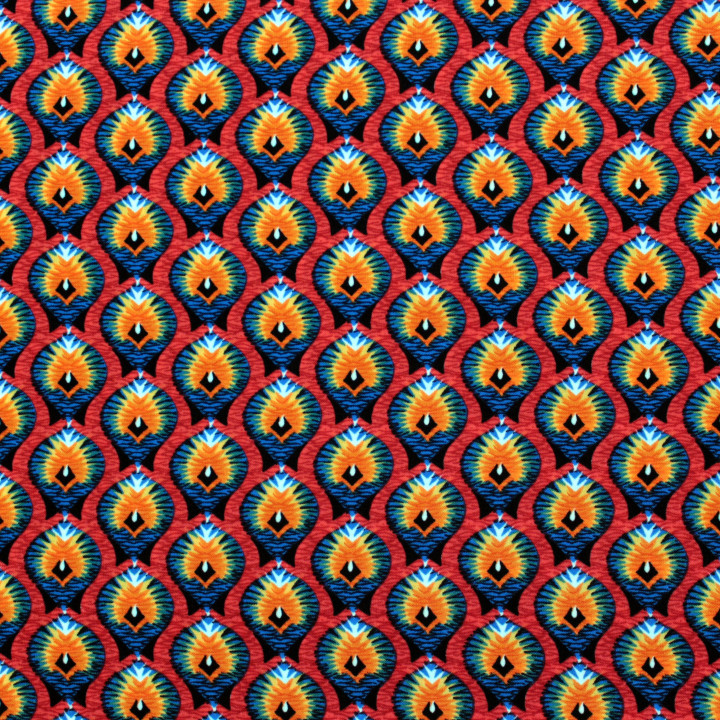 Tissu Rouge à Motifs Géométriques Bleu et Orange