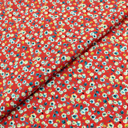 Tissu Rouge à Motifs Floraux Bleu, Noir et Blanc | Moline