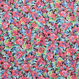 Tissu Noir à Imprimés Floraux Rouge et Bleu – coupon de 3 m | Moline