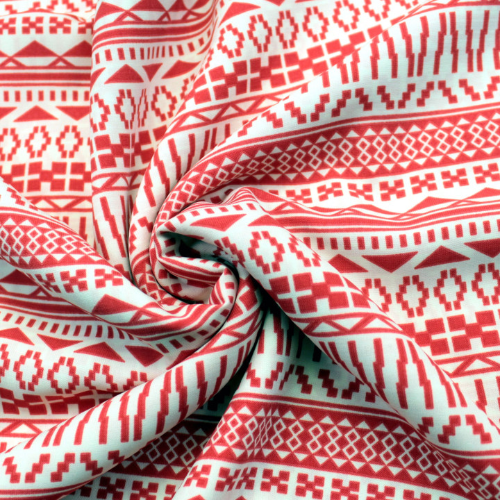 Tissu Blanc à Imprimés Géométriques Rouges – Graphisme Moderne & Énergie Stylée