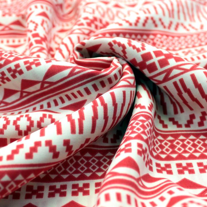 Tissu Blanc à Imprimés Géométriques Rouges – Graphisme Moderne & Énergie Stylée