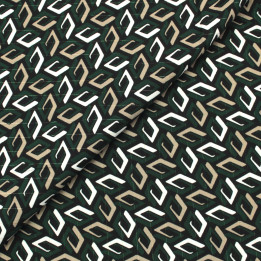 Tissu Noir à Imprimés Géométriques Blanc, Vert et Beige Foncé | Moline