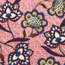 Tissu Blanc et Rouge à Imprimés Floraux Bleu, Blanc et Bordeaux
