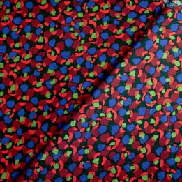 Tissu Satin Noir à Motifs Géométriques – Bleu, Rouge et Bordeaux – Haute Qualité