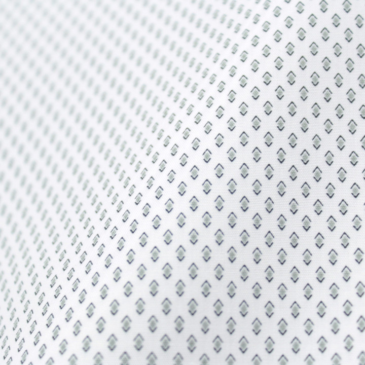 Tissu coton blanc pour chemise – motif géométrique bleu - Léger, élégant & respirant
