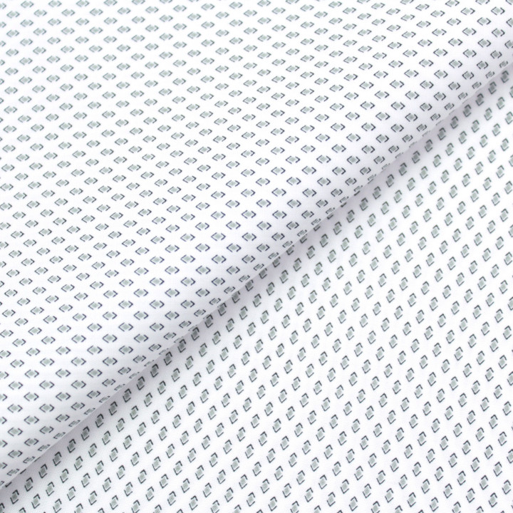 Tissu coton blanc pour chemise – motif géométrique bleu - Léger, élégant & respirant
