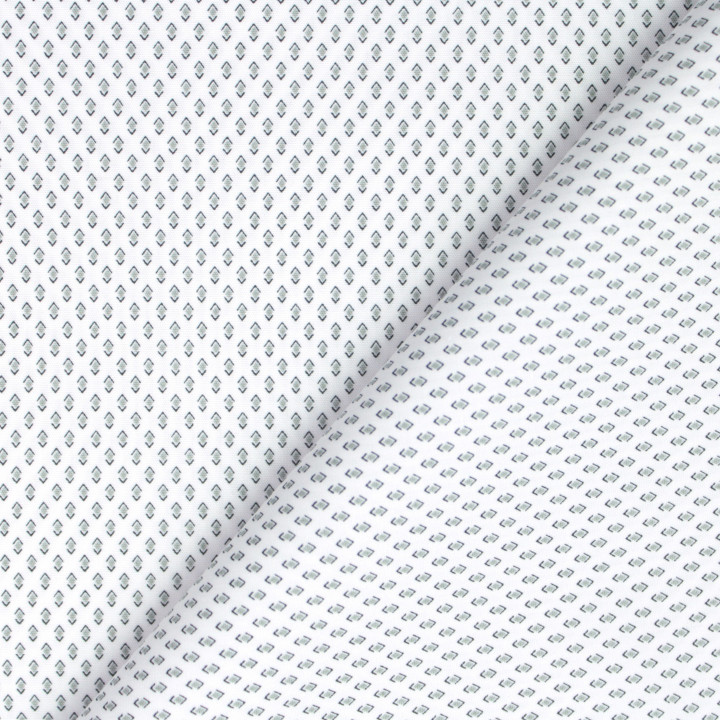 Tissu coton blanc pour chemise – motif géométrique bleu - Léger, élégant & respirant