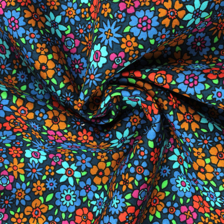 Tissu coton bleu nuit pour chemise – motif cheval noir - Léger, élégant & respirant
