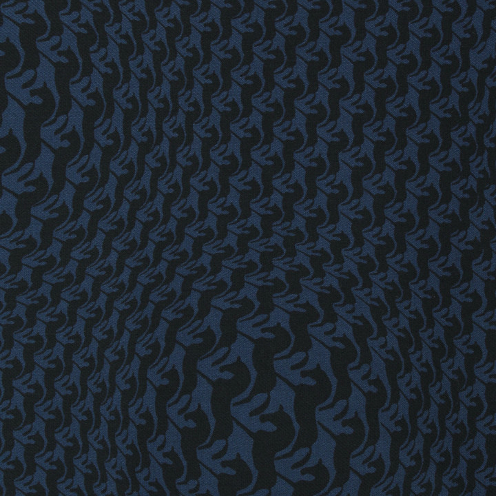 Tissu coton bleu nuit pour chemise – motif cheval noir - Léger, élégant & respirant