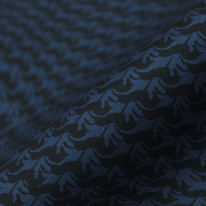 Tissu coton bleu nuit pour chemise – motif cheval noir - Léger, élégant & respirant