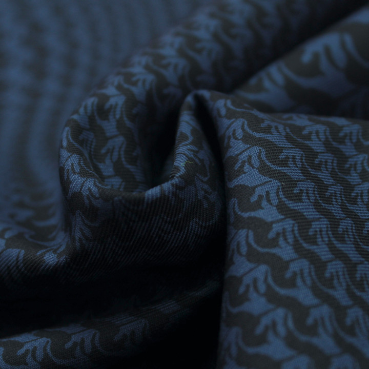Tissu coton bleu nuit pour chemise – motif cheval noir - Léger, élégant & respirant