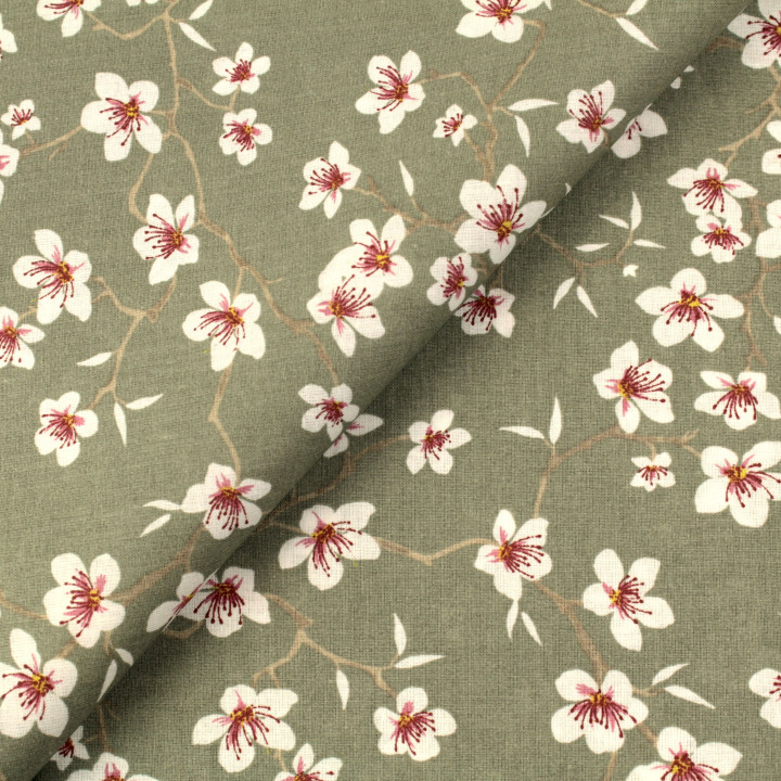 Tissu en Coton Blanc Uni avec Motifs Floraux Noirs pour Chemise