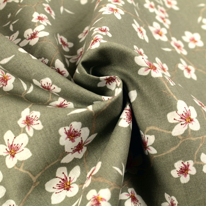 Tissu en Coton Blanc Uni avec Motifs Floraux Noirs pour Chemise