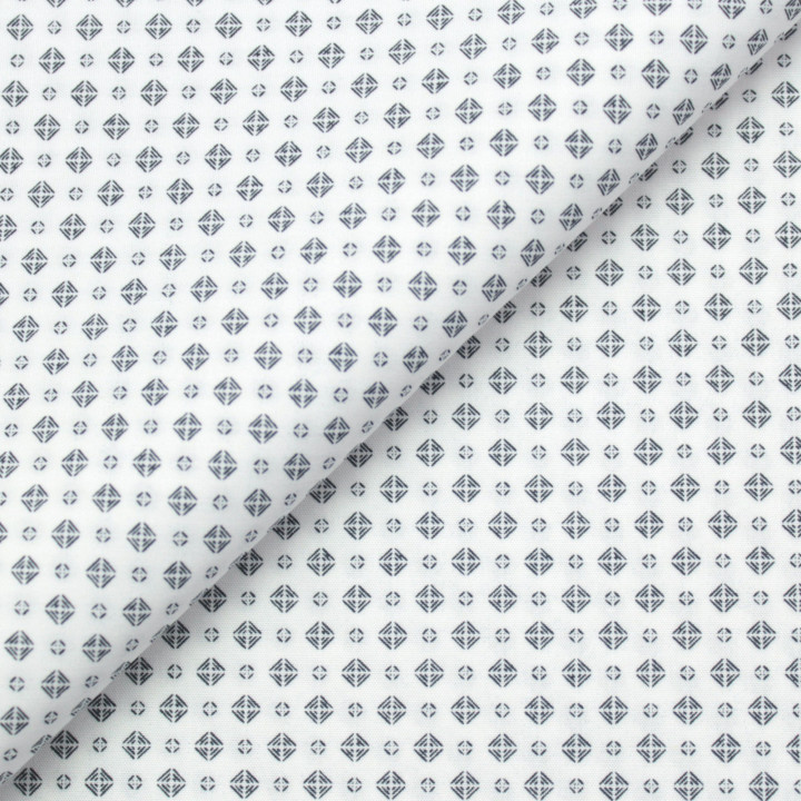 Tissu en Coton Blanc Uni avec Motifs Floraux Noirs pour Chemise