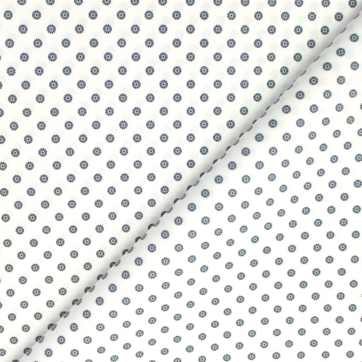 Tissu en Coton Blanc Uni avec Motifs Floraux Noirs pour Chemise