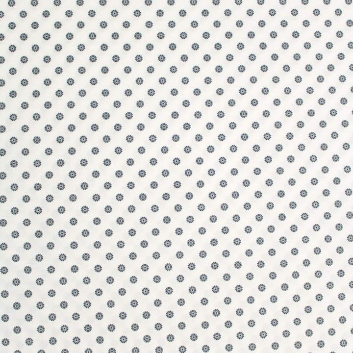 Tissu en Coton Blanc Uni avec Motifs Floraux Noirs pour Chemise